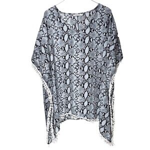 Adreamly Snake Print Coverup with Pom Pom Trimming in Grey